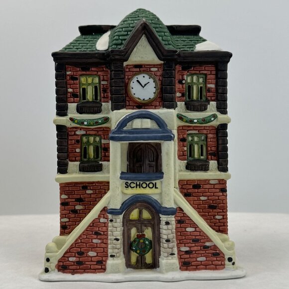 Vintage Holiday Expressions Illuminated Ceramic Schoolhouse Dual Stairs 7.5" - Picture 2 of 14